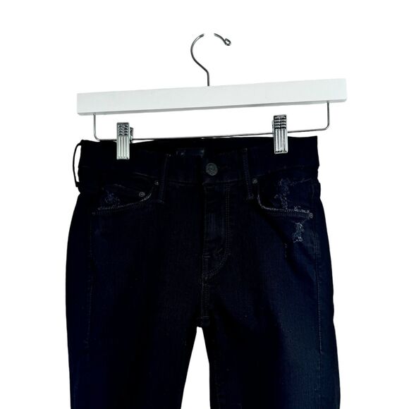 Mother Looker Ankle Fray Skinny Jeans Guilty As Sin Black Distressed Womens 23 - Picture 3 of 11